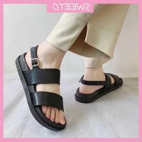 COD DSFEDTGETEER SWEETC Kasut Perempuan Flat Sandals Womens Korean Outdoor Harajuku Style Non-Slip Cross Strap Platform Sandals