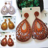 Anting-Anting Kayu Wanita,Titisan Air,Fesyen,Berongga,Diukir,Manjtai,Pesta