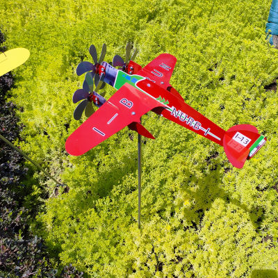 3D เครื่องบินสวน Weather Vane Plug Decor ป้องกันการกัดกร่อนโลหะเครื่องบิน Plug-In Windmill Weatherproof เครื่องประดับสำหรับสวนกลางแจ้ง