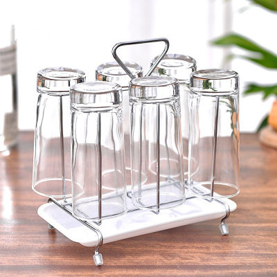 New glass cup holder drain cup holder 6-head square portable cup holder with drip tray cup holder household kitchen supplies