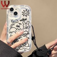 เคสโทรศัพท์คลื่นการ์ตูนแมวสำหรับ VIVO Y17 Y11 Y12 Y15 Y12i VIVO 1901 1902 1904 1906 Y19 T1 Y75 Y55 Y76 Y76S 5G + เชือกเส้นเล็กใสนิ่มนิ่มนิ่ม