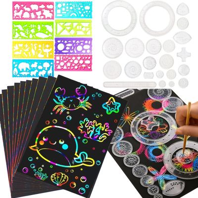 hot【DT】▥  Scratch Papers Classic Spirograph Set Painting Stencils Rulers Kids Carft