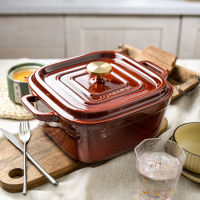 24cm Enameled Cast Iron Casserole Square Dutch Oven Braiser - Pan with Cover, 4.3L/4.7QT