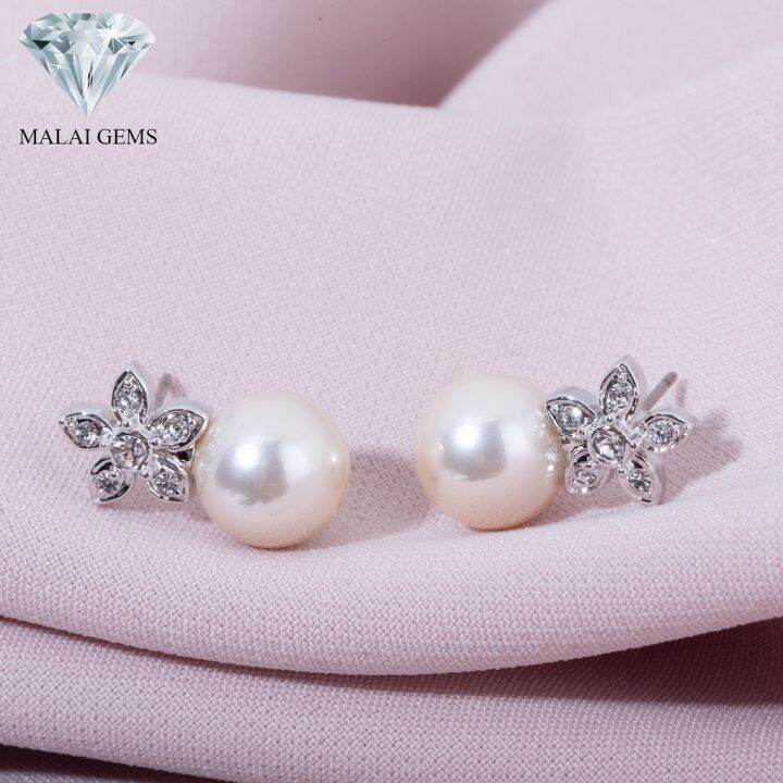 malai-gems-ต่างหูมุก-เงินแท้-silver-925-เพชรสวิส-cz-เคลือบทองคำขาว-รุ่น-21001416-แถมกล่อง-ต่างหูเพชร-ต่างหูเงินแท้