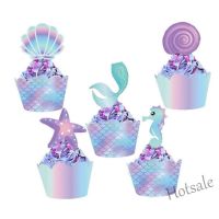 【Ready Stock】 ❀▣ E05 20set Mermaid Cupcake Toppers Wrappers Girls Happy Birthday Party Cake Toppers Baby Shower Under The Sea Mermaid Decoration