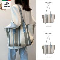 2021 New Large Canvas Bag With Zipper Handbag For Women Vintage Striped Totes Shoulder Crossbody Ol Business Briefcase Shopping