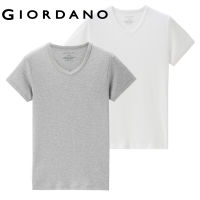 Giordanoผู้ชาย เสื้อสเวตเตอร์ สองแพ็คผ้าฝ้ายสีทึบคอวีแขนสั้นเสื้อยืด Free Shipping 18242013 hjk