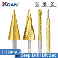 XCAN HSS Step Drill Bits Set 3-13 -20 4-32mm with Center Punch Drill Titanuim Coated Wood Metal Cone Drill Bit Hole Cutter Set