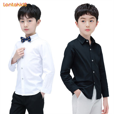 lontakids 1-14 Years Kids Baby White Black Long Sleeve Shirt Boys Formal Wedding Party Wear Children Cotton Solid Bottoming Button Up Shirt