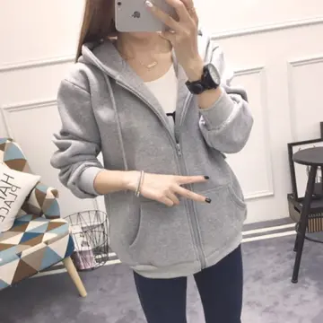 Sweater Women Jacket Long Sleeve Hoodie Grey Women's woman cotton sweaters  plus size zip