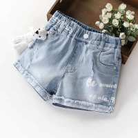 PearlPiggy ชุด2CP00333 Celana Pendek Denim ลำลองสำหรับเด็กผู้หญิงตัวใหญ่และกลางสำหรับฤดูร้อน