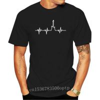 Bass Guitar Heartbeat T Shirt Hip Hop Men T-shirt Unique Design Clothing Cotton Tops DJ Black Tee Fashion Band Tshirt  U0TF