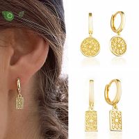 【CC】 925 Sterling Needle Round Pendant Hoop Earrings for Gold Luxury Jewelry