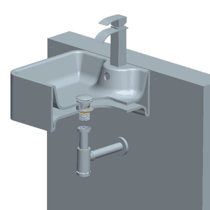 ป๊อบอัพเดรนอ่างแบบโต๊ะเครื่องแป้งในห้องน้ำที่มีล้นเรือก๊อกน้ำป๊อบอัพเดรนตัวปิดท่อระบายน้ำ