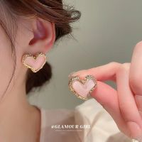 ☸☜∋ Silver Needle Little Pure And Fresh And Sweet Pink Girl Heart Love Earrings Japan And Earrings Earrings Wholesale Fashion Joker