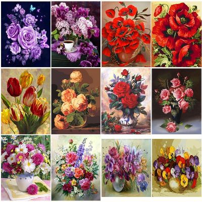 【CW】 GATYZTORY Painting By Numbers Kids Colourful Flowers Paint Adults Photo Frames Picture Wall Canvas