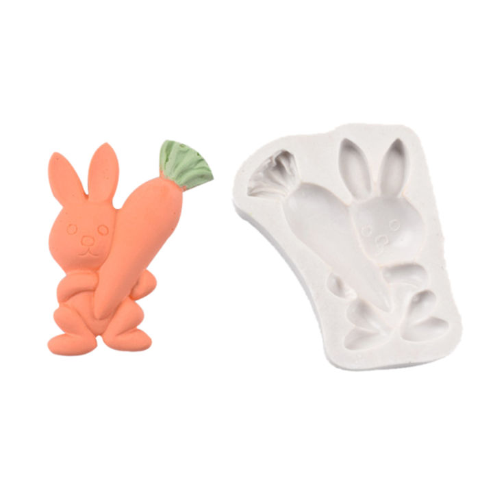 กระต่ายน้อยสีขาวแครอทซิลิโคนแม่พิมพ์-diy-f-ondant-เค้กตกแต่งวางกาวแม่พิมพ์