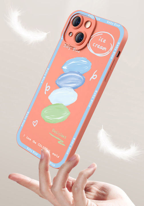 เคสโทรศัพท์ขอบสี่เหลี่ยมไอศกรีมการ์ตูน-iphone-14-plus-13-12-pro-max-11-xr-7-8-se-2020ฝาครอบป้องกันเต็มเลนส์