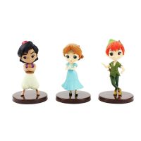 3pcs 8cm Q Posket Figures Peter Pan Cinderella Wendy Darling Petit Characters Fantastic Time Tales Model Toys