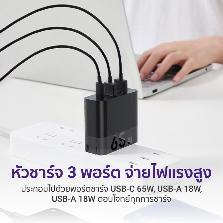 ราคาพิเศษ-999-บ-zmi-ha835-หัวชาร์จ-65w-3พอร์ตชาร์จ-1-type-c-2-usb-a-2y