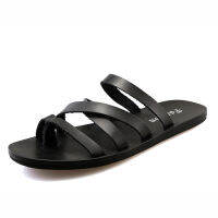 Flat With Beach Fashion Outside Mens Slippers Leisure Concise Genuine Leather Summer Flip Flops Sewing Solid Men Shoes