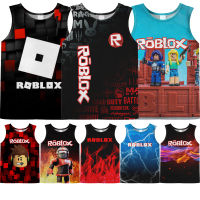 ROBLOXS เสื้อกล้ามเด็กเสื้อยืดสีดำสีแดงเปลวไฟ3D พิมพ์ลายเสื้อยืดแขนกุดเด็กหญิงเด็กชายเสื้อกล้ามฤดูร้อน