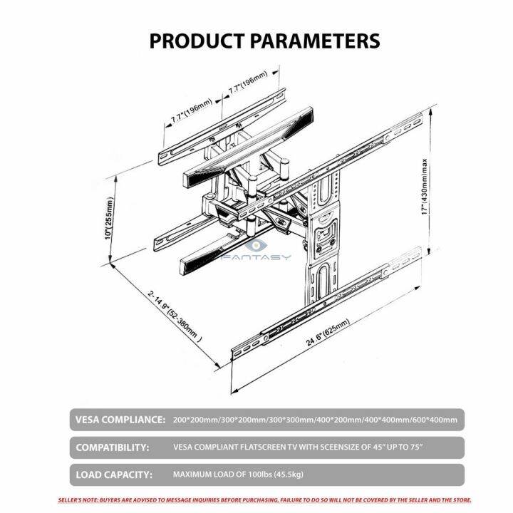 ORIGINAL North Bayou NB P6 NEW Full Motion Cantilever Wall Mount for 45