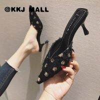 KKJ MALL WomenS High Heel Slippers 6Cm Heel Height Pointed Toe Stiletto Sandals Comfortable Fashion Casual Shoes French Party Shoes