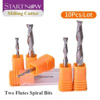 Startnow 10PCS / Lot เครื่องตัดมิลลิ่ง TWO Flute Spiral Bits CNC Tool Router Engraving Bit End Mill สําหรับอะคริลิค PVC ไม้เนื้อแข็ง