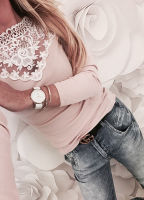 Womens Warm Long Sleeve Knitted Lace Blouse Ladies Tops Pullover Jumper Lace Shirt