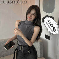 Ruo Bei Xuan เสื้อเชิ๊ตมีสายเอี๊ยมสำหรับผู้หญิง,เสื้อเชิ๊ตมีสายรัดแขนกุดสำหรับเสื้อยาวปิดถึงก้นชั้นในสตรีเสื้อยืดรัดรูปคอเต่าครึ่งตัว