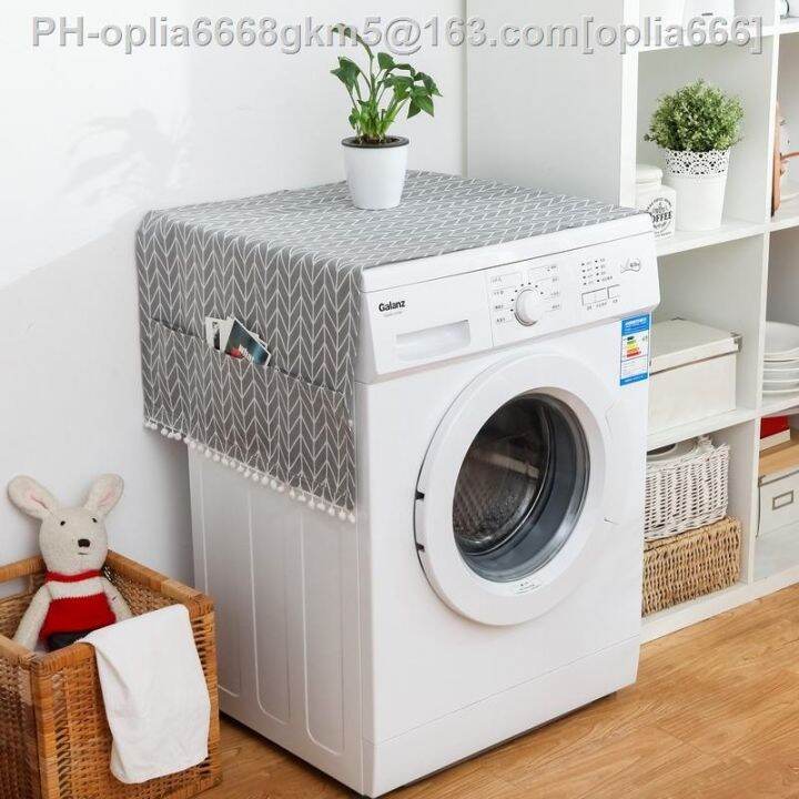 cartoon-geometric-cotton-linen-washing-machine-dust-cover-cloth-waterproof-refrigerator-bedside-table-drum-washing-machine-cover