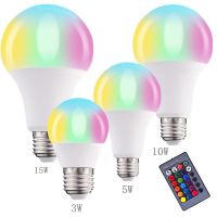 [HOT QQZIWWUJJWG 104] RGB โคมไฟหลอดไฟ LED การควบคุมระยะไกลสมาร์ทหลอดไฟ5วัตต์/7วัตต์/9วัตต์/15วัตต์ E27 16สีหลอดไฟที่มีสีสันเปลี่ยนแสงตกแต่งบ้านบรรยากาศไฟ