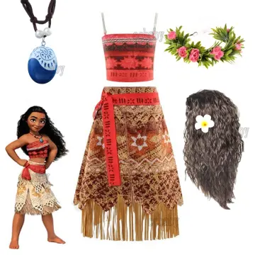 Moana Costume Hawaiian Princess Fancy Cosplay Dress & Necklace