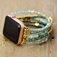 สายสมาร์ทวอทช์คริสตัลหินที่สร้างสรรค์38มม./45มม. นาฬิกาข้อมือ Boho Beaded B สำหรับ Iwatch Series 1-8ตกแต่ง