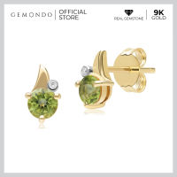 Gemondo ต่างหูทองคำ 9K ประดับเพอริดอท (Peridot) และเพชร ดีไซน์ใบไม้ ทรงสตัด : ต่างหูอัญมณีแท้ ต่างหูพลอย