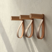 DIY Natural wood+leather Clothes Hanger Wall Mounted Coat Hook Decorative Holder Hat Scarf Handbag Storage Hanger Bathroom Rack