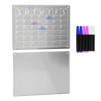 Acrylic Dry Erase Board Set for Fridge, Clear Monthly Calendar 6 Pens &amp; Pen Holder, Refrigerator Planner Board