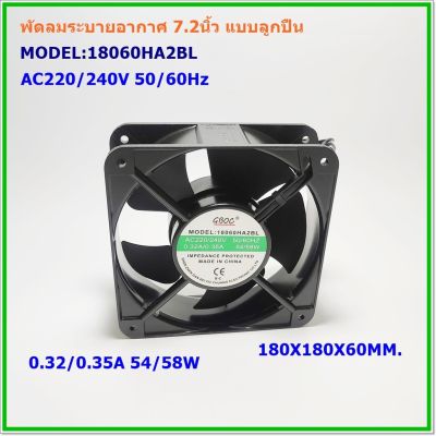 MODEL:18060HA2BL FAN พัดลมระบายอากาศติดตู้ไฟ ขนาด 7.2นิ้ว SIZE:180x180x60mm. AC220/240V 50/60Hz 0.32/0.35A  54/58W