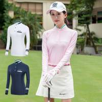 Golf Womens Shirt Polo Top Fashion Tennis Sportswear Golf Clothing Women Long Sleeve Shirts Golf Tops New Stand Collar Team Uniform Outdoor Sports Clothes College Korean Style