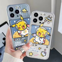 สำหรับ iPhone 13 Pro Max 14 12 iPhone 11 XR 8 7 SE 2022น่ารัก Pikachu UFO นักบินอวกาศคุณภาพสูง Square Edge Air Cushion Cover Full Len ป้องกัน Clear Tranparent TPU Case