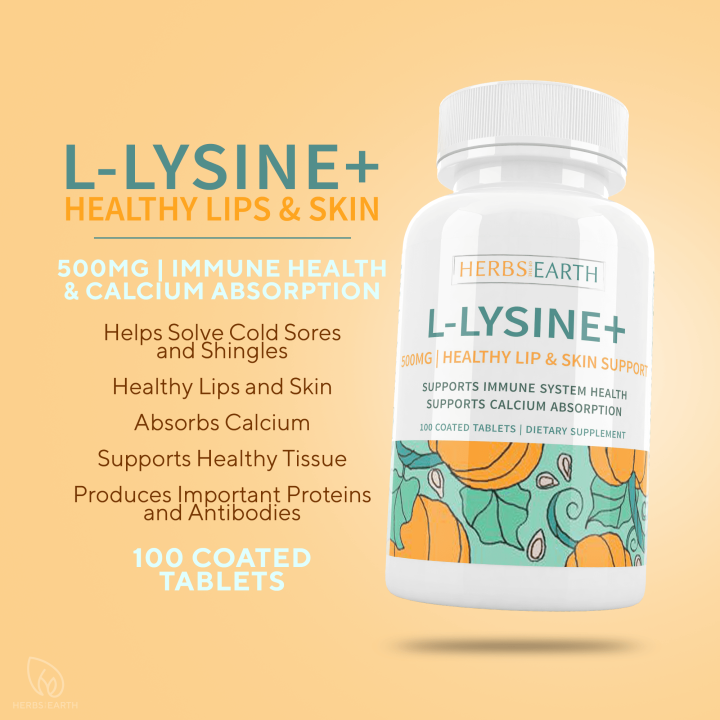 LLysine Healthy Lip & Skin Support 500mg 100 Coated Tablets Herbs of