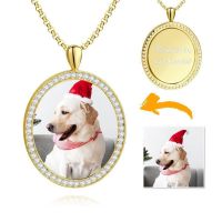 Personalized Photo Engraved Necklace Rhinestone Crystal Oval Shape Photo Necklace 18K Gold Plated Golden - Colorful Pet Photos Fashion Chain Necklaces