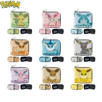 【LZ】℡  Carteira original de desenhos animados Pokémon Anime Coin Purse Pikachu Eevee Gengar Jigglypuff Porta-Cartão PU Curto Presente de Aniversário Infantil