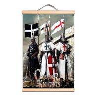 1ชิ้น Vintage Knights Templar Canvas Art พิมพ์เลื่อนภาพวาดไม้แกนสำหรับตกแต่งบ้านโบราณ Christ Warrior โปสเตอร์ผนัง New