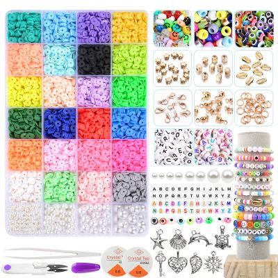 7200Pcs/Box 6mm Clay Bracelet Beads for Jewelry Making Kit Flat Round Polymer Clay Heishi Beads DIY Handmade Accessories Work Safety Lights