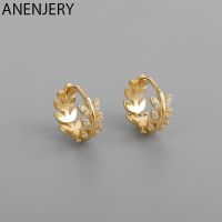 【YP】 ANENJERY Color Leaves Hoop Earrings for Exquisite Gold CZ Buckle Birthday