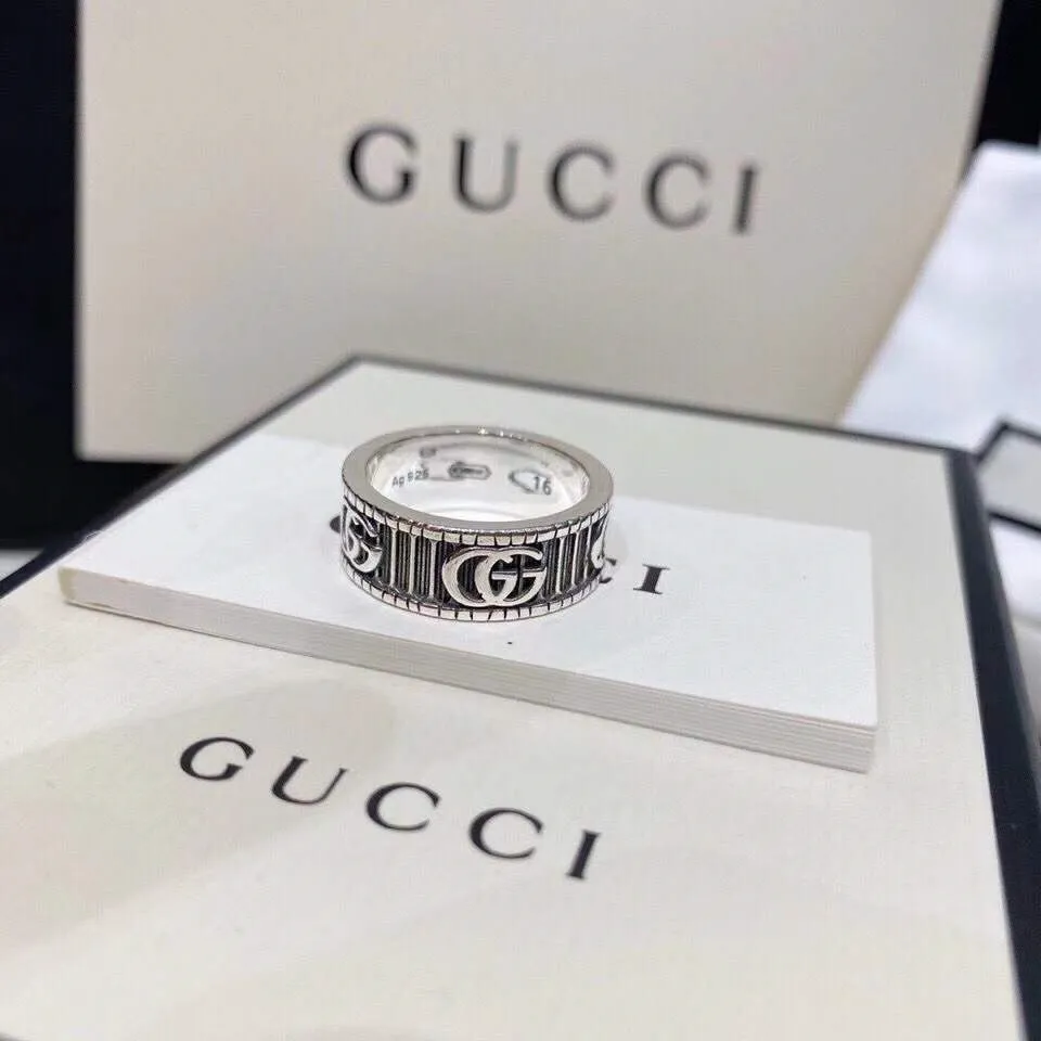Gucci S925 pure silver ring double G stripe cold wind a senior couple  feelings men's and women's buddhist monastic discipline ring does not rub  off 