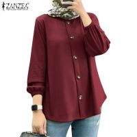 ♣☒☈ ZANZEA Women Muslim Casual Solid Color Full Sleeve O-Neck Abaya Kaftan Blouse