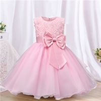 ZZOOI Birthday Party Girl Dress Pink Flower Girl Wedding Party Print Clothes Fancy Kid Christmas Princess Costume New Year Bow Vestido